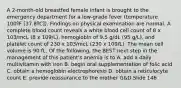 A 2-month-old breastfed female infant is brought to the emergency department for a low-grade fever (temperature 100ºF [37.8ºC]). Findings on physical examination are normal. A complete blood count reveals a white blood cell count of 8 x 103/mcL (8 x 109/L), hemoglobin of 9.5 g/dL (95 g/L), and platelet count of 230 x 103/mcL (230 x 109/L). The mean cell volume is 90 fL. Of the following, the BEST next step in the management of this patient's anemia is to A. add a daily multivitamin with iron B. begin oral supplementation of folic acid C. obtain a hemoglobin electrophoresis D. obtain a reticulocyte count E. provide reassurance to the mother G&D Slide 146