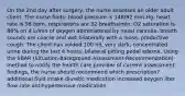 On the 2nd day after surgery, the nurse assesses an older adult client. The nurse finds: blood pressure is 148/92 mm Hg. heart rate is 98 bpm. respirations are 32 breaths/min. O2 saturation is 88% on 4 L/min of oxygen administered by nasal cannula. breath sounds are coarse and wet bilaterally with a loose, productive cough. The client has voided 100 mL very dark, concentrated urine during the last 4 hours. bilateral pitting pedal edema. Using the SBAR (Situation-Background-Assessment-Recommendation) method to notify the health care provider of current assessment findings, the nurse should recommend which prescription? additional fluid intake diuretic medication increased oxygen liter flow rate antihypertensive medication