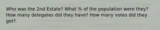 Who was the 2nd Estate? What % of the population were they? How many delegates did they have? How many votes did they get?