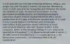 3 A 67-year-old man has had increasing weakness, fatigue, and weight loss over the past 5 months. He now has *decreasing vision in both eyes and has headaches and dizziness. His hands are sensitive to cold*. On physical examination, he has generalized lymphadenopathy and hepatosplenomegaly. Laboratory studies indicate hyperproteinemia with a serum protein level of 15.5 g/dL and albumin concentration of 3.2 g/dL. A bone marrow biopsy is performed, and microscopic examination of the specimen shows infiltration of small plasmacytoid lymphoid cells with *Russell bodies* in the cytoplasm. Which of the following findings is most likely to be reported for this patient? □ (A) Monoclonal IgM spike in serum □ (B) WBC count of 255,000/mm3 □ (C) Hypercalcemia □ (D) Bence Jones proteinuria □ (E) Karyotype with t(14;18) translocation