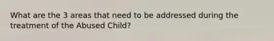 What are the 3 areas that need to be addressed during the treatment of the Abused Child?