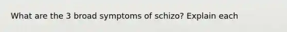 What are the 3 broad symptoms of schizo? Explain each