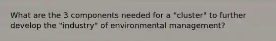 What are the 3 components needed for a "cluster" to further develop the "industry" of environmental management?