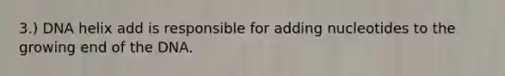 3.) DNA helix add is responsible for adding nucleotides to the growing end of the DNA.