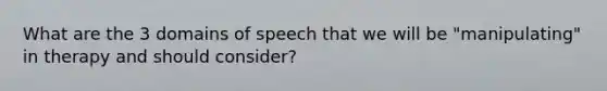 What are the 3 domains of speech that we will be "manipulating" in therapy and should consider?