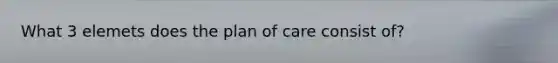 What 3 elemets does the plan of care consist of?