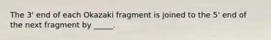 The 3' end of each Okazaki fragment is joined to the 5' end of the next fragment by _____.