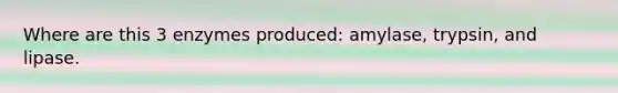 Where are this 3 enzymes produced: amylase, trypsin, and lipase.