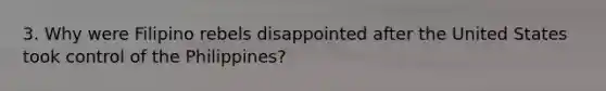 3. Why were Filipino rebels disappointed after the United States took control of the Philippines?