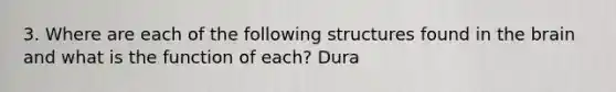 3. Where are each of the following structures found in the brain and what is the function of each? Dura