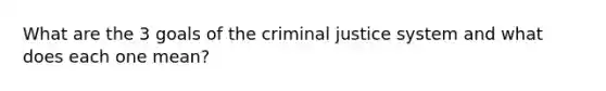 What are the 3 goals of the criminal justice system and what does each one mean?