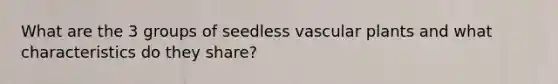 What are the 3 groups of seedless vascular plants and what characteristics do they share?