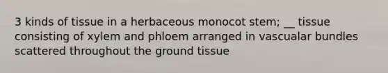 3 kinds of tissue in a herbaceous monocot stem; __ tissue consisting of xylem and phloem arranged in vascualar bundles scattered throughout the ground tissue