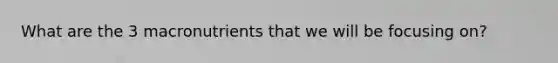 What are the 3 macronutrients that we will be focusing on?