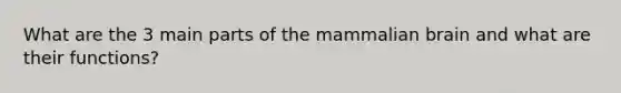 What are the 3 main parts of the mammalian brain and what are their functions?