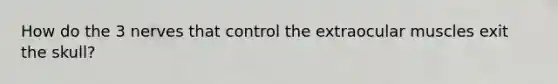 How do the 3 nerves that control the extraocular muscles exit the skull?