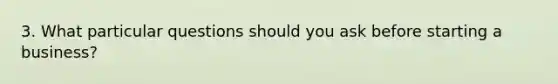 3. What particular questions should you ask before starting a business?