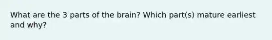 What are the 3 parts of the brain? Which part(s) mature earliest and why?