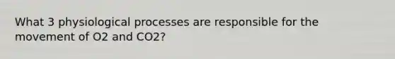 What 3 physiological processes are responsible for the movement of O2 and CO2?