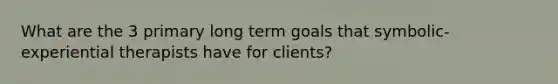 What are the 3 primary long term goals that symbolic-experiential therapists have for clients?