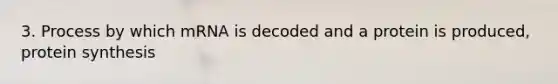 3. Process by which mRNA is decoded and a protein is produced, protein synthesis