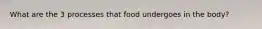 What are the 3 processes that food undergoes in the body?