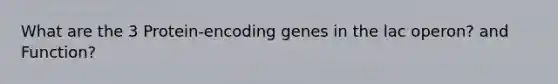 What are the 3 Protein-encoding genes in the lac operon? and Function?