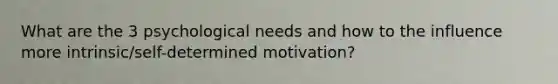 What are the 3 psychological needs and how to the influence more intrinsic/self-determined motivation?