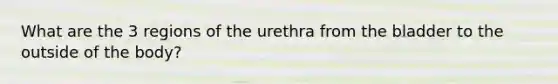 What are the 3 regions of the urethra from the bladder to the outside of the body?