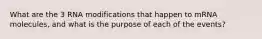 What are the 3 RNA modifications that happen to mRNA molecules, and what is the purpose of each of the events?