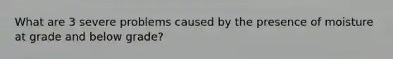 What are 3 severe problems caused by the presence of moisture at grade and below grade?