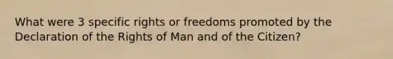 What were 3 specific rights or freedoms promoted by the Declaration of the Rights of Man and of the Citizen?