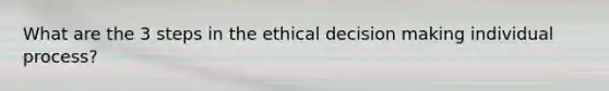 What are the 3 steps in the ethical decision making individual process?