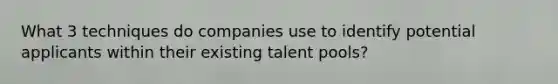 What 3 techniques do companies use to identify potential applicants within their existing talent pools?