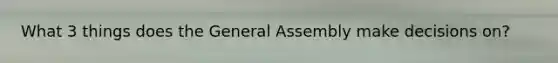 What 3 things does the General Assembly make decisions on?