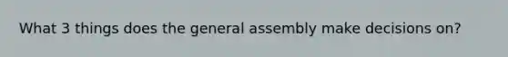 What 3 things does the general assembly make decisions on?