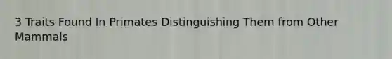 3 Traits Found In Primates Distinguishing Them from Other Mammals