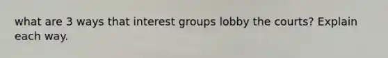 what are 3 ways that interest groups lobby the courts? Explain each way.