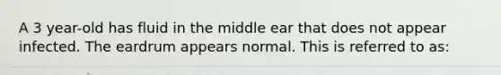 A 3 year-old has fluid in the middle ear that does not appear infected. The eardrum appears normal. This is referred to as: