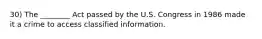 30) The ________ Act passed by the U.S. Congress in 1986 made it a crime to access classified information.