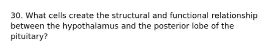 30. What cells create the structural and functional relationship between the hypothalamus and the posterior lobe of the pituitary?