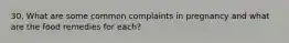 30. What are some common complaints in pregnancy and what are the food remedies for each?