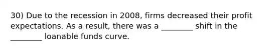 30) Due to the recession in 2008, firms decreased their profit expectations. As a result, there was a ________ shift in the ________ loanable funds curve.