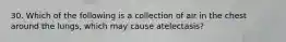 30. Which of the following is a collection of air in the chest around the lungs, which may cause atelectasis?