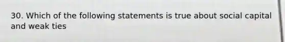 30. Which of the following statements is true about social capital and weak ties