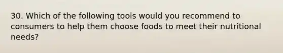 30. Which of the following tools would you recommend to consumers to help them choose foods to meet their nutritional needs?