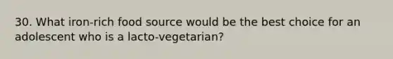 30. What iron-rich food source would be the best choice for an adolescent who is a lacto-vegetarian?