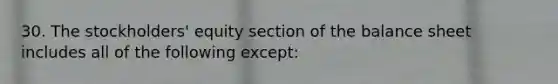 30. The stockholders' equity section of the balance sheet includes all of the following except: