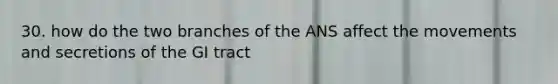 30. how do the two branches of the ANS affect the movements and secretions of the GI tract