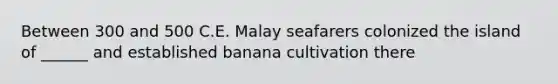 Between 300 and 500 C.E. Malay seafarers colonized the island of ______ and established banana cultivation there